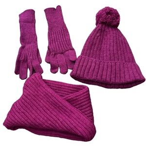 Zara | Like new Magenta ribbed knit hat/gloves/cowl set